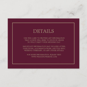 Simple Monogram Details Burgundy Wedding  Enclosure Card