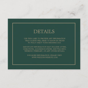 Simple Monogram Details Emerald Green Wedding  Enclosure Card