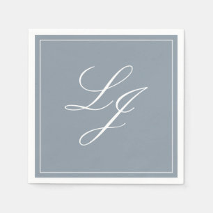 Simple Monogram Dusty Blue Elegant Script Wedding Napkin