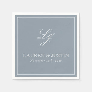 Simple Monogram Dusty Blue Elegant Script Wedding Napkin