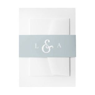 Simple Monogram Dusty Blue Weddding Invitation Belly Band