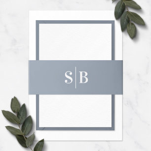Simple Monogram Dusty Blue Wedding Invitation Belly Band