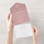 Simple Monogram Elegant Dusty Rose Wedding All In One Invitation<br><div class="desc">Unique All In One wedding invitation template with rsvp card for a convenient and low cost option for budget savvy couples. The traditional style wedding invitation features a classic and simple design with your two initial monogram along with your names in an elegant calligraphy. All design elements are in dusty...</div>