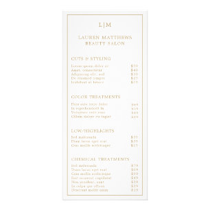 Simple Monogram Elegant Gold Salon Price List Rack Card