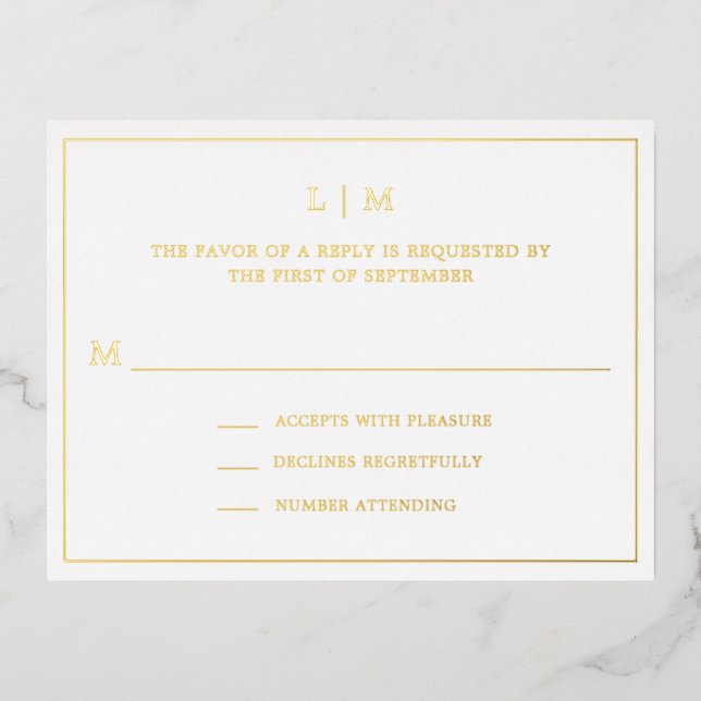 Simple Monogram Elegant Wedding RSVP Foil Invitation Postcard (Front)