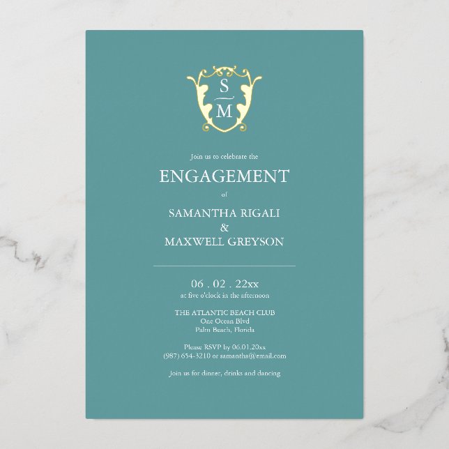Simple Monogram Engagement Party Invitations (Front)