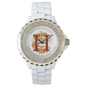 Simple Monogram Fall Harvest Happy Thanksgiving Watch