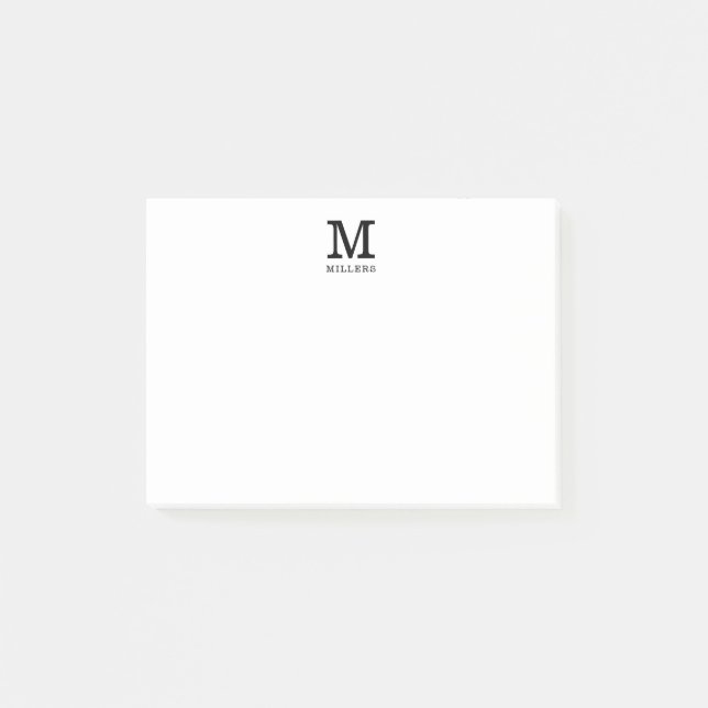 Simple Monogram Family Name Black And White Post-it Notes (Front)
