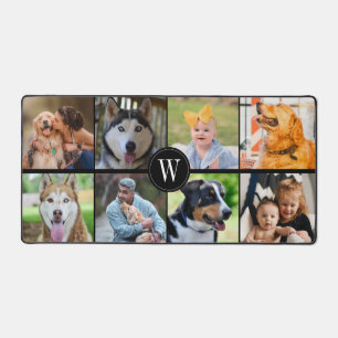 Simple Monogram Family Pets 8 Photo Collage Custom Desk Mat
