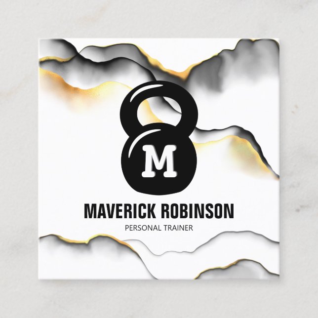 Simple Monogram Fitness Coach Square Business Card (Front)