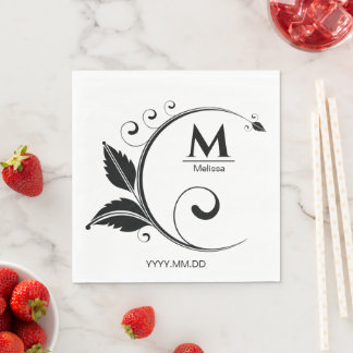 Simple Monogram Floral Stylish Paper Napkin