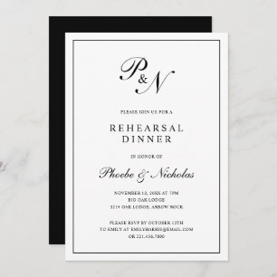 Simple Monogram Formal Elegant Rehearsal Dinner Invitation