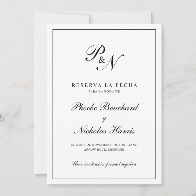 Simple Monogram Formal Elegant Spanish Wedding Save The Date (Front)