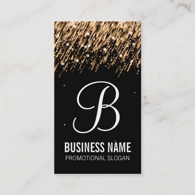 Simple Monogram Gold Falling Stars Business Card (Front)