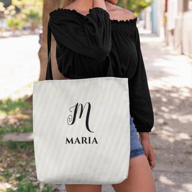 Simple Monogram Gold Striped Custom Tote Bag (Simple monogram gold striped tote bag)