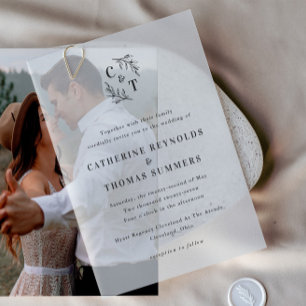 Simple Monogram Greenery Wedding Vellum Invitations