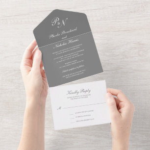 Simple Monogram Grey Elegant Wedding All In One Invitation