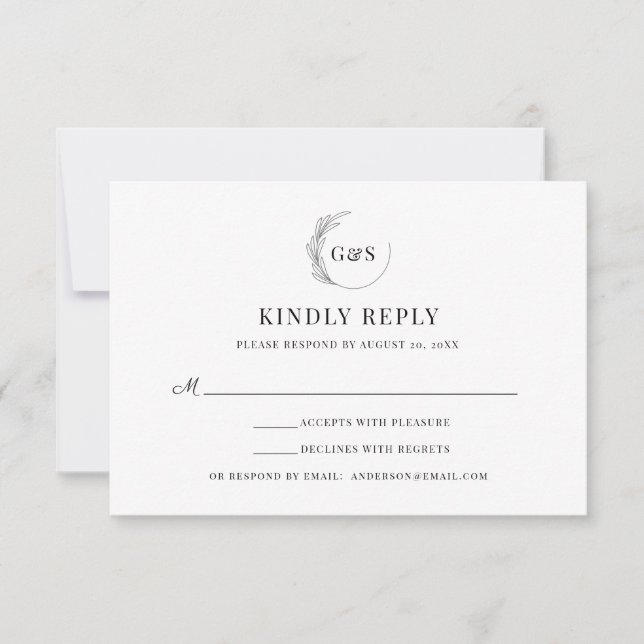 Simple Monogram Half Wreath Minimal Wedding RSVP (Front)