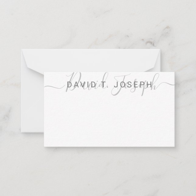 Simple Monogram Handwritten Minimalist Grey Card (Front)