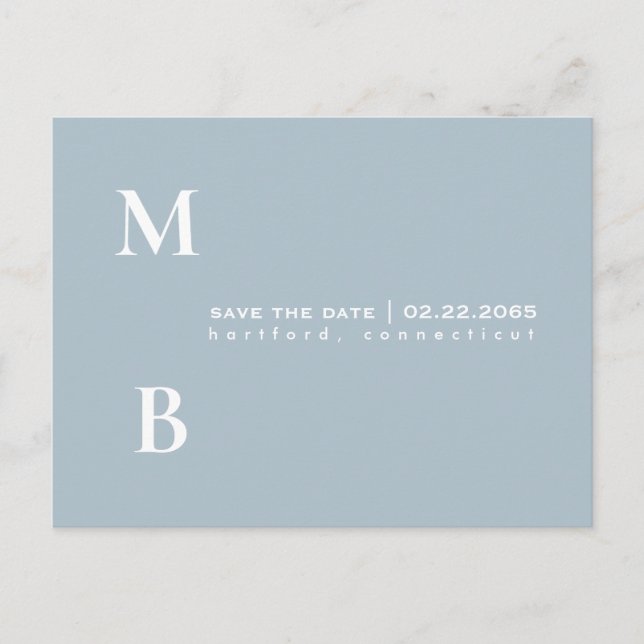 Simple Monogram Icy Blue Wedding Save the Date  Postcard (Front)