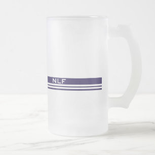Simple Monogram in Blue and White Frosted Glass Beer Mug
