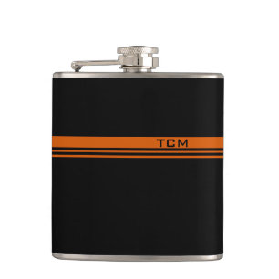 Simple Monogram in Orange and Black Hip Flask