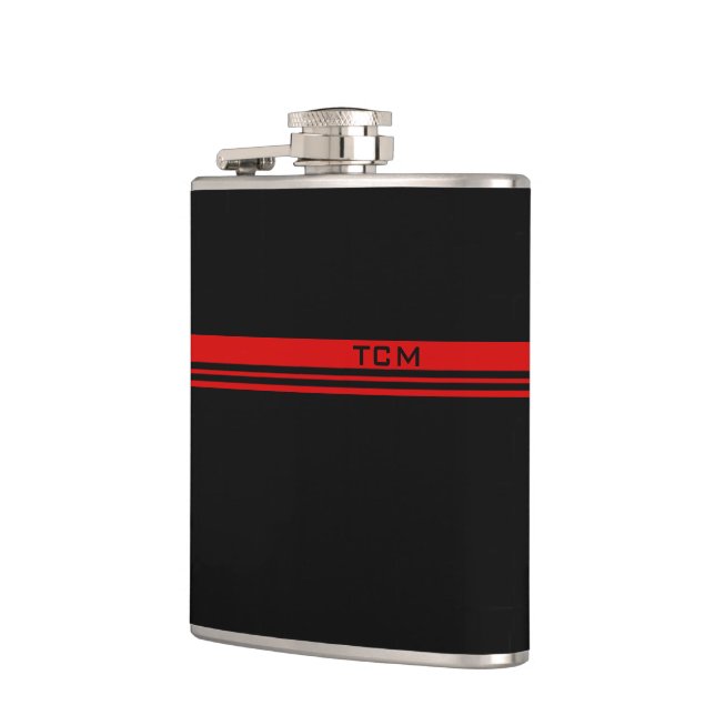 Simple Monogram in Red and Black Hip Flask (Left)