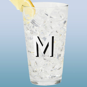 Simple Monogram Initial Drop Shadow Personalised Glass