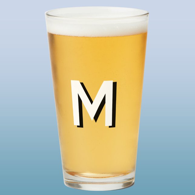 Simple Monogram Initial Drop Shadow Personalised Glass (Modern monogram initial drop shadow personalized beer glass)