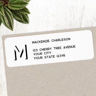Simple Monogram Initial Drop Shadow Return Address