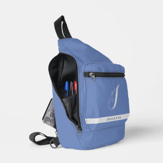 SIMPLE MONOGRAM INITIAL NAME SILVER WHITE SKY BLUE SLING BAG