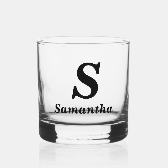 Simple Monogram Initial Name Whiskey Glass (Front)