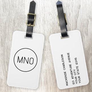 Simple Monogram Initials Minimalist Luggage Tag