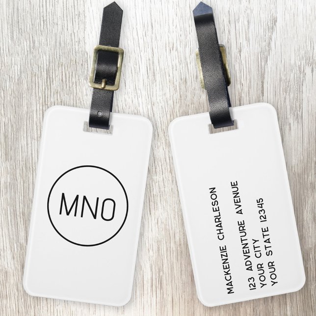 Simple Monogram Initials Minimalist Luggage Tag (Simple monogram initials personalized luggage tag)