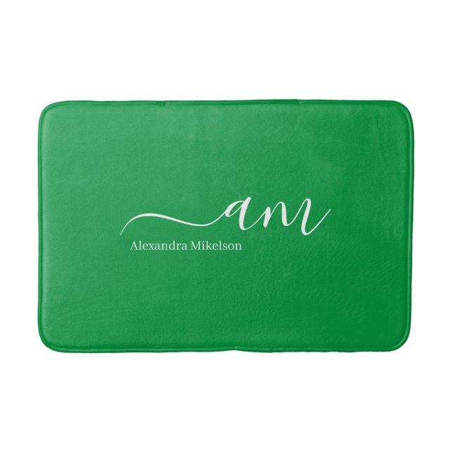 Simple Monogram kelly green Minimalist Stylish Bath Mat (Front)