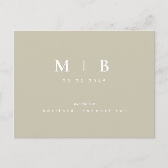 Simple Monogram Khaki Wedding Save the Date  Annou Postcard (Front)