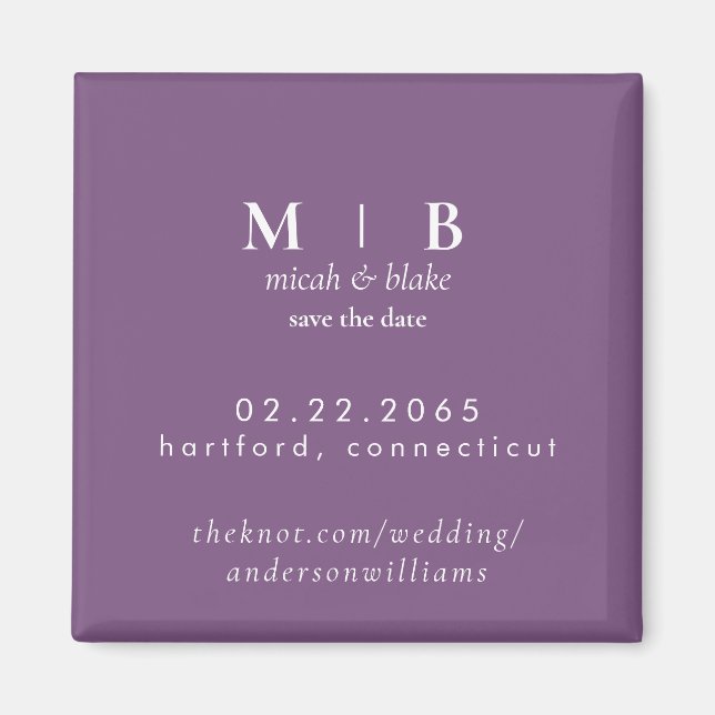 Simple Monogram Lavender Wedding Save the Date Magnet (Front)