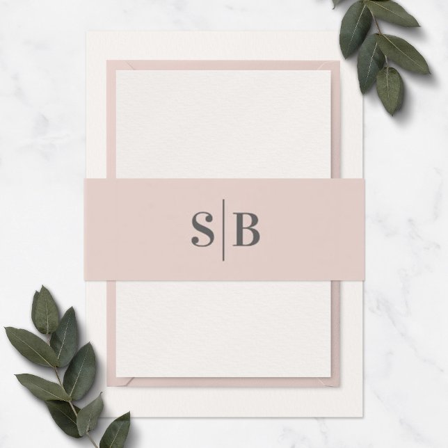 Simple Monogram Light Blush Pink Wedding Invitation Belly Band (Creator Uploaded)