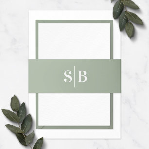 Simple Monogram Light Leaf Green Wedding Invitation Belly Band