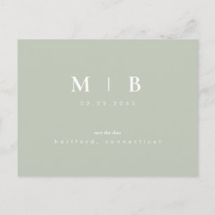 Simple Monogram Light Sage Save the Date QR Postcard