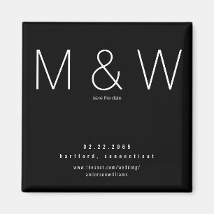 Simple Monogram Minimalist B/W Save the Date Magnet