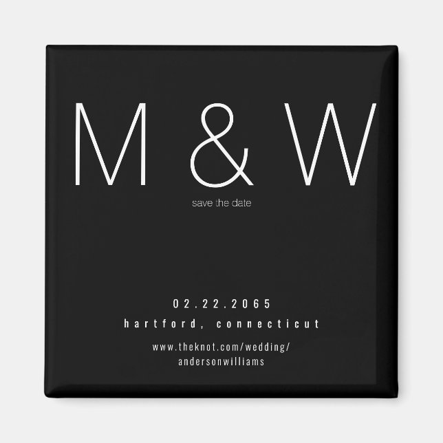 Simple Monogram Minimalist B/W Save the Date Magnet (Front)
