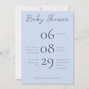 Simple Monogram Minimalist Beau Blue Baby Shower Invitation