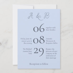 Simple Monogram Minimalist Beau Blue Wedding Invitation