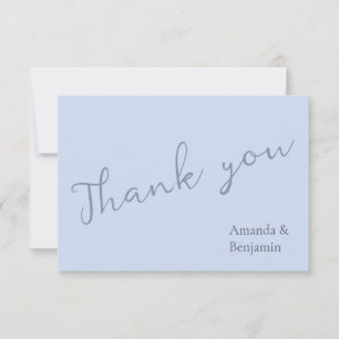 Simple Monogram Minimalist Beau Blue Wedding Thank You Card