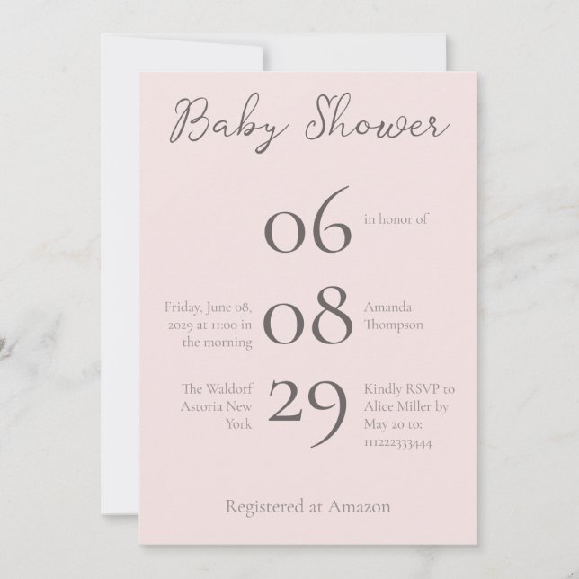 Simple Monogram Minimalist Misty Rose Baby Shower Invitation (Front)