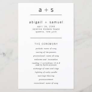 Simple Monogram Minimalist Modern Wedding Program