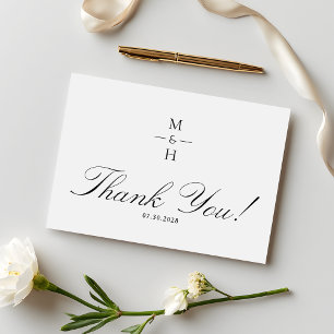 Simple Monogram Minimalist Script Wedding Thank You Card