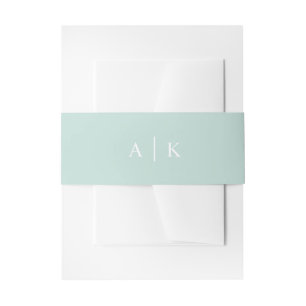 Simple monogram mint green invitation belly band