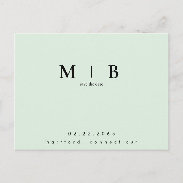 Simple Monogram Mint QR Code Save the Date  Postcard (Front)